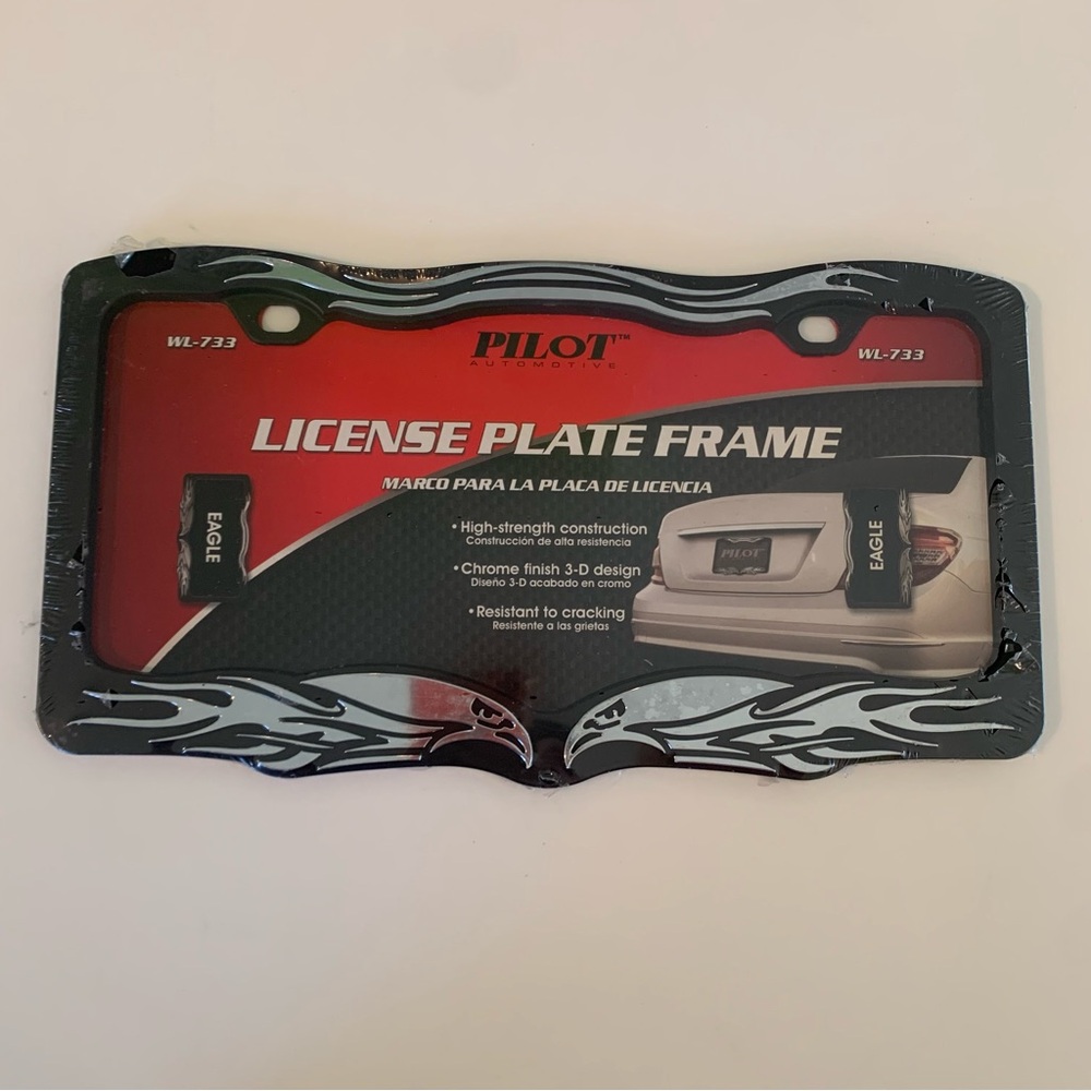 SCREAMING EAGLE METAL LICENSE PLATE FRAME BLACK & CHROME NEW